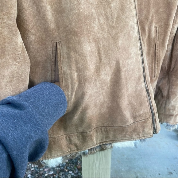 St. John’s Bay Vintage Rabbit Fur Trim Leather Jacket - Picture 4 of 11
